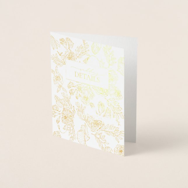 Carte Dorée Real Gold Foil Floral Line Art Mariage Détails (Devant)