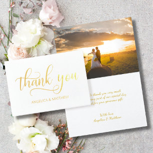 Carte Dorée REAL Gold Foil THANK YOU Wedding   with Photo