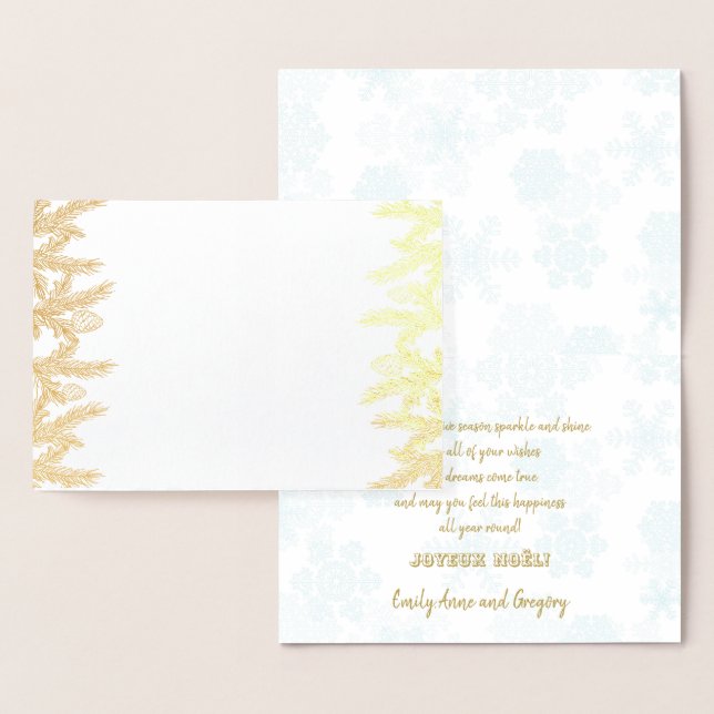 Carte Dorée Real Gold JOYEUX NOËL typographie Pine Snowflakes (Affichage)