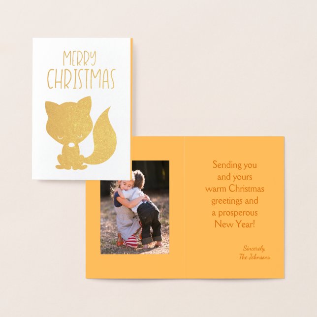 Carte Dorée Renard de Noël avec photo à l'intérieur (Affichage)