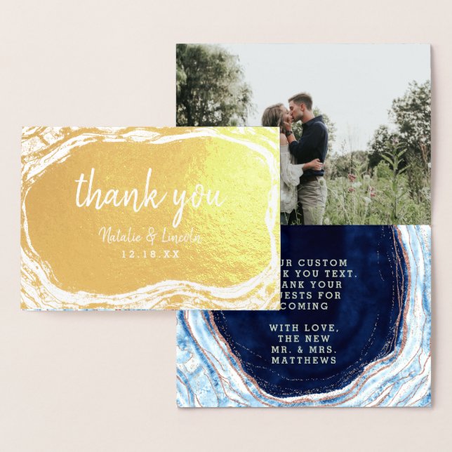 Carte Dorée Rose bleu Sapphire Merci or Mariage photo (Affichage)