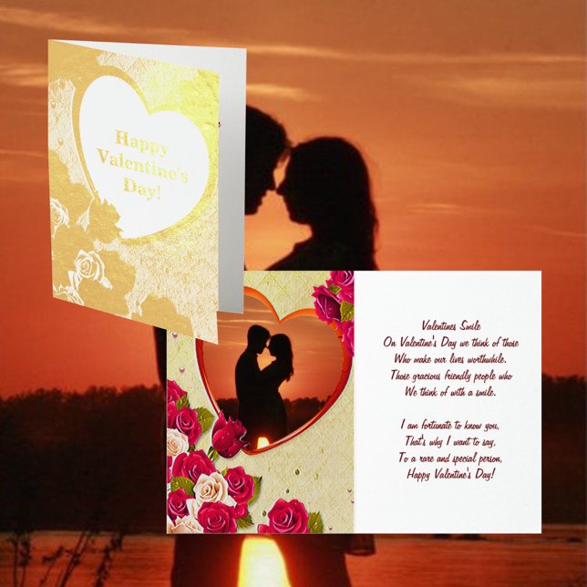 Carte Dorée Rose et cadre cardiaque Saint Valentin et citation (Roses and Heart Frame Valentine's Day & Quote Foil Card)