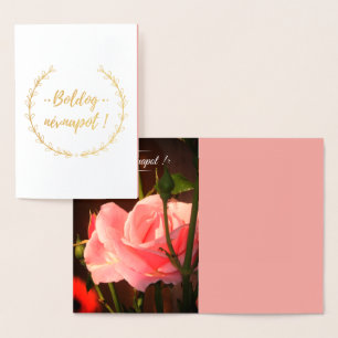 Carte Dorée Rose rose photo - Hongrois nom jour- luxe
