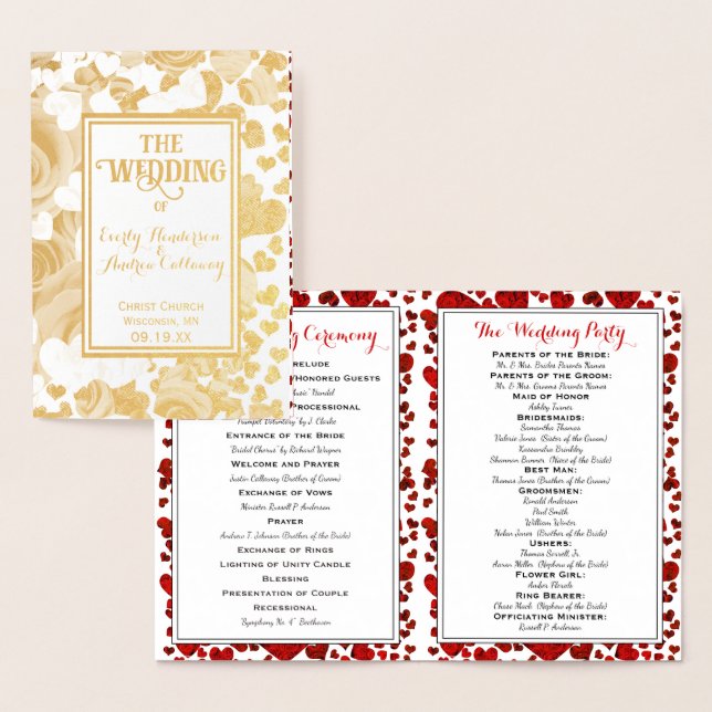 Carte Dorée Roses Gold Foil et Mariage de coeur (Affichage)
