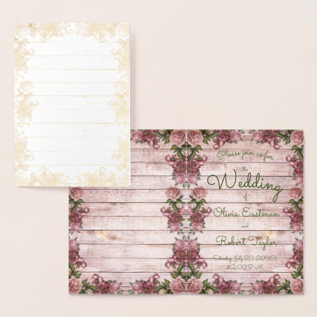 Carte Dorée Roses rustiques et violets personnalisés (Affichage)