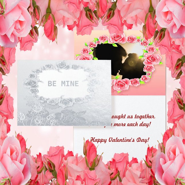 Carte Dorée Roses Silver Foil Be Mine Valentine Couple (Créateur téléchargé)