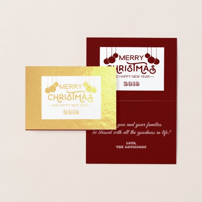 Carte Dorée Rouge or blanc Joyeux Noël & Bonne Année (Affichage)