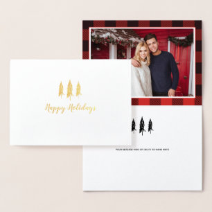 Carte Dorée Rustic Country Tree Flannel Motif vacances