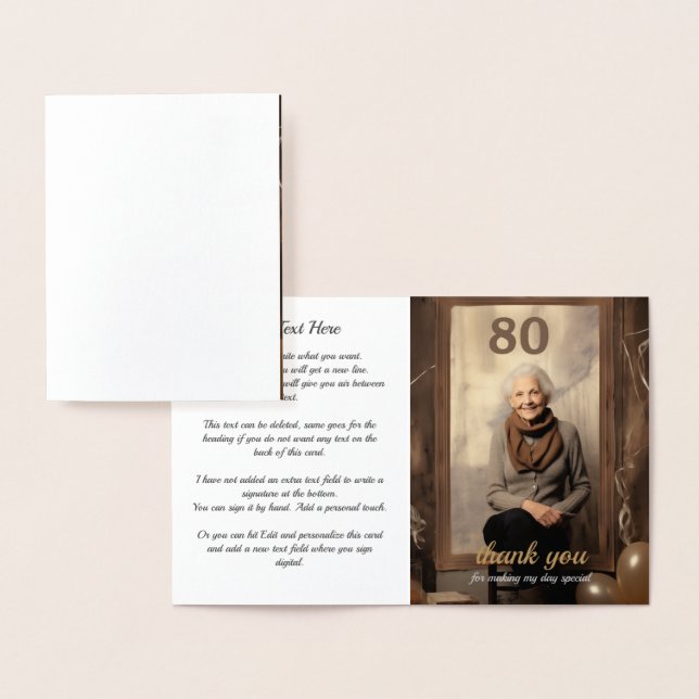 Carte Dorée Rustique 80e anniversaire 1 porte photo Foil Card (Affichage)