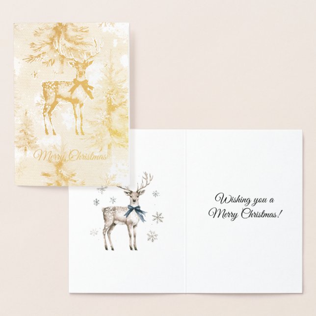 Carte Dorée Sapins de Noël Cerfs Flocons de neige (Affichage)