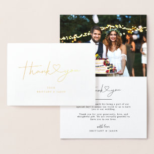 Carte Dorée Script simple avec Mariage de coeur photo Merci