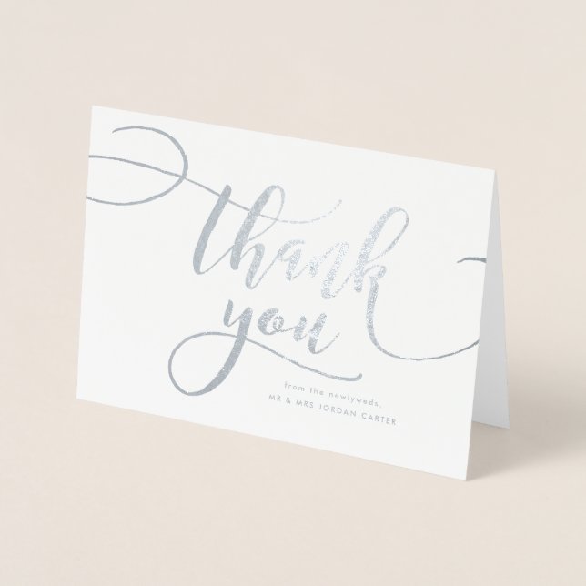 Carte Dorée Script Whimsical avec Mariage photo Merci Foil (Devant)