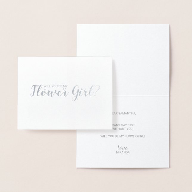 Carte Dorée Serez-Vous Ma Fille Fleur ? Script moderne Silver (Affichage)