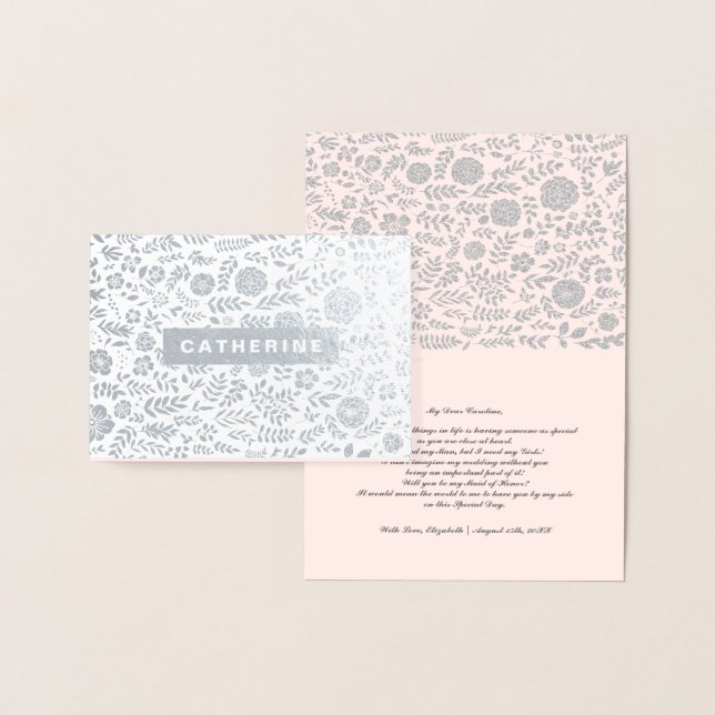 Carte Dorée Serez-vous ma servante d'honneur ? Floral rose pâl (Affichage)