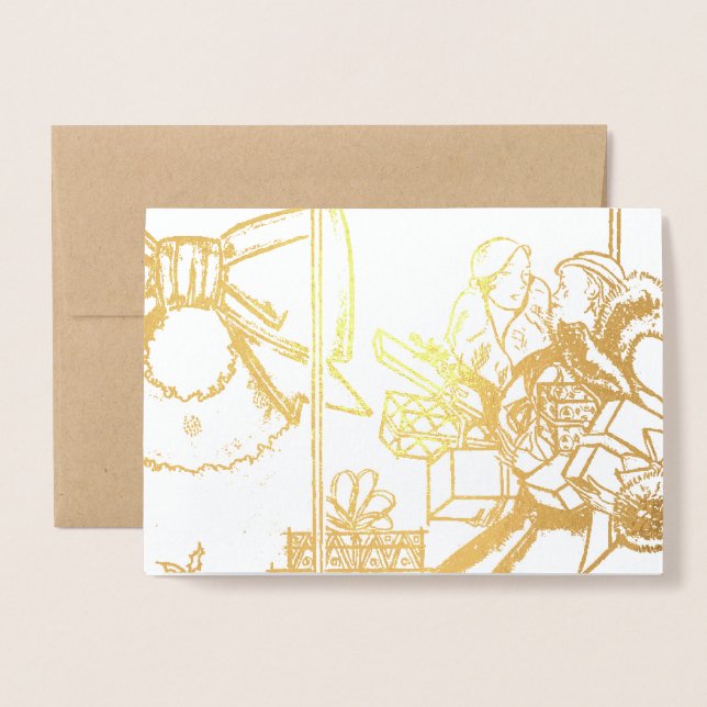 Carte Dorée Shopping de Noël (Devant avec enveloppe)