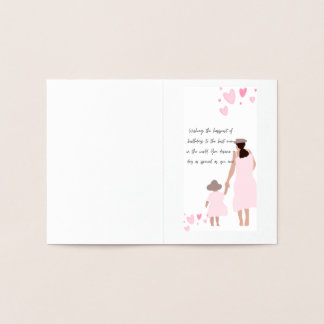 Carte Dorée Silhouette de cœur rose de mère et fille