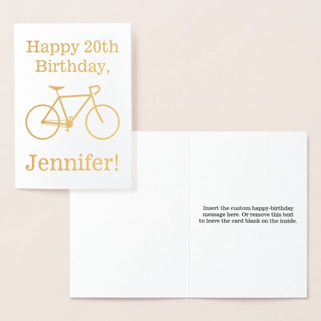 Carte Dorée Silhouette de vélo à huile d'or + Joyeux anniversa (Affichage)