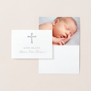 Carte Dorée Silver Cross Dieu Bénie Baptême Religieux Bébé