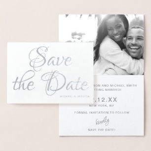 Carte Dorée Silver Foil Sauvez la date avec la photo