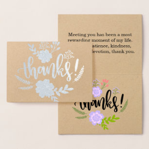 Carte Dorée Silver Foil typographie florale Sincere merci