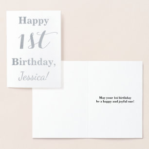 Carte Dorée Simple Argent 1er Anniversaire + Nom personnalisé