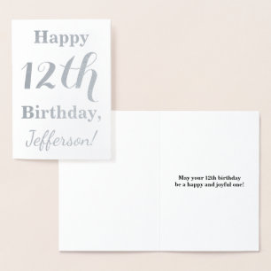 Carte Dorée Simple Argent Foil 12ème anniversaire + Nom person
