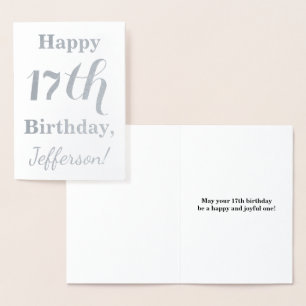 Carte Dorée Simple Argent Foil 17ème anniversaire + Nom person