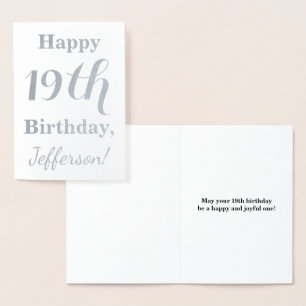 Carte Dorée Simple Argent Foil 19e anniversaire + Nom personna
