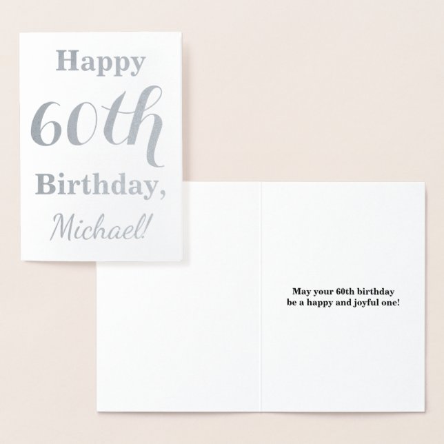 Carte Dorée Simple Argent Foil 60e anniversaire + Nom personna (Affichage)