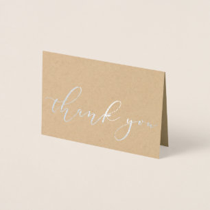 Carte Dorée Simple Élégant Kraft Argent Feuille Écriture Merci