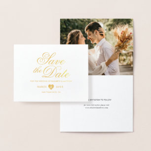 Carte Dorée Simple Élégant Mariage Photo Enregistrer La Date