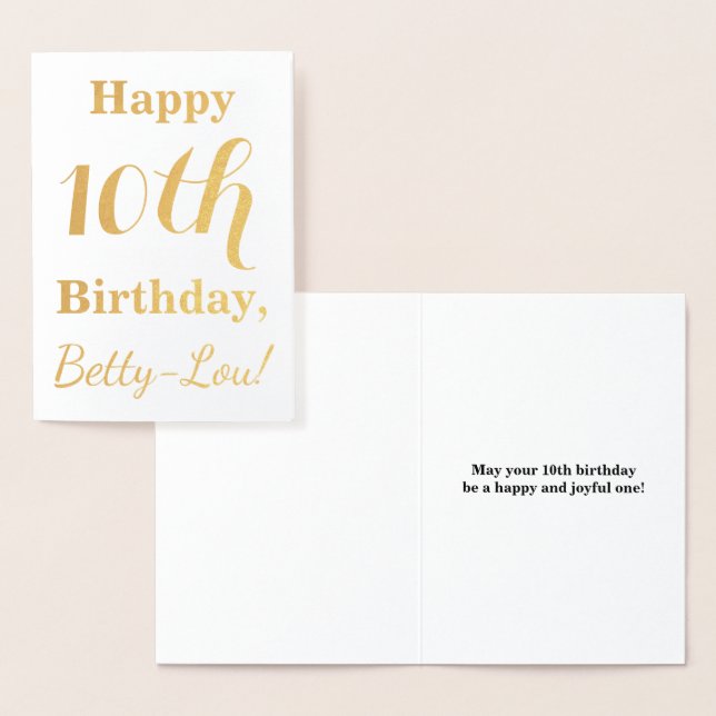Carte Dorée Simple Gold Foil 10e anniversaire + Nom personnali (Affichage)