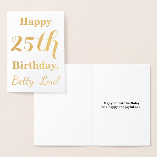 Carte Dorée Simple Gold Foil 25e anniversaire + Nom personnali (Affichage)