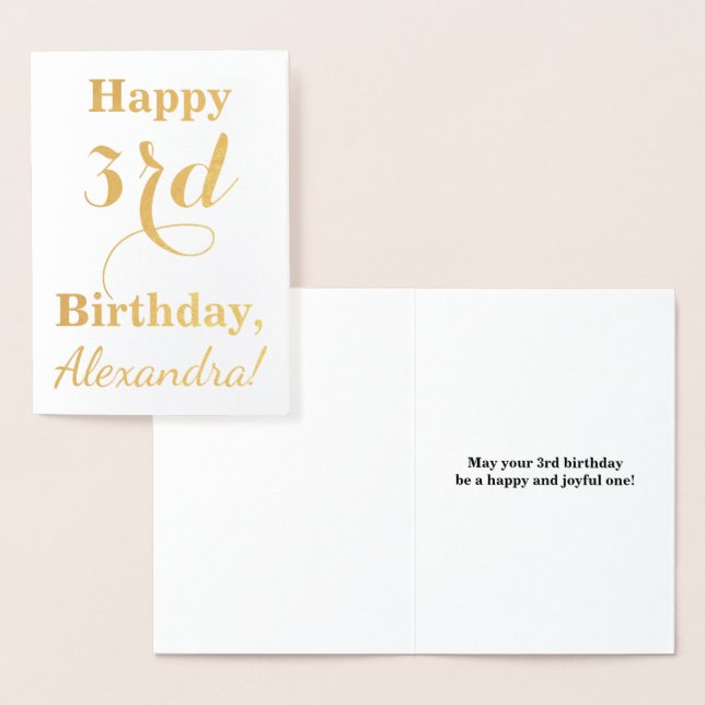 Carte Dorée Simple Gold Foil 3ème anniversaire + Nom personnal (Affichage)