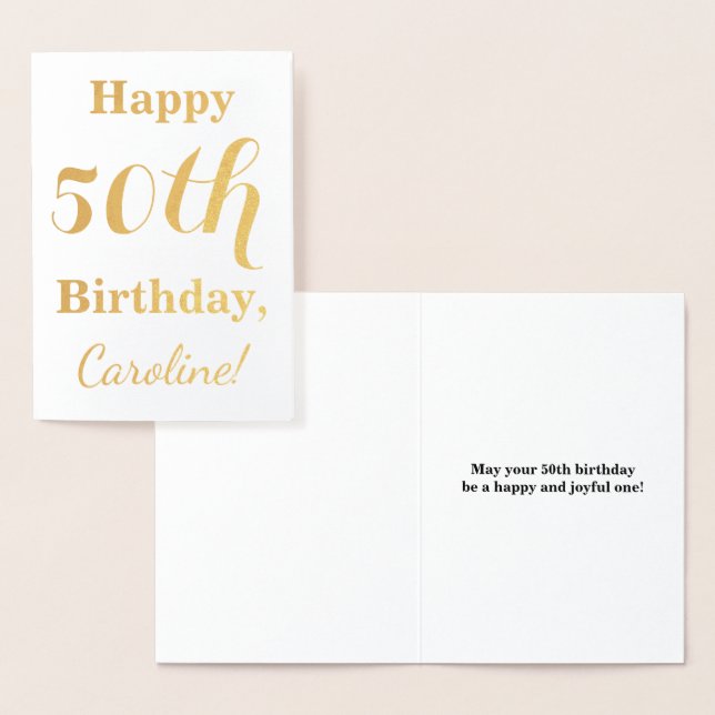 Carte Dorée Simple Gold Foil 50e anniversaire + Nom personnali (Affichage)