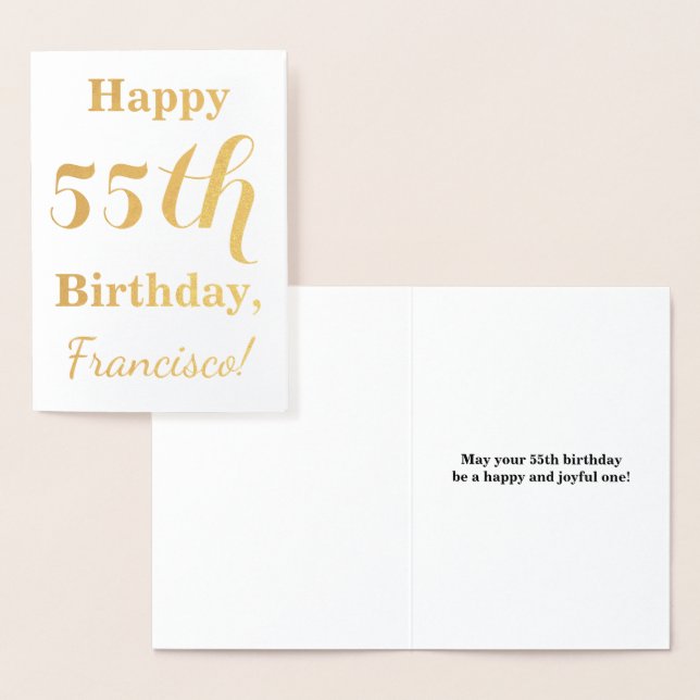 Carte Dorée Simple Gold Foil 55e anniversaire + Nom personnali (Affichage)