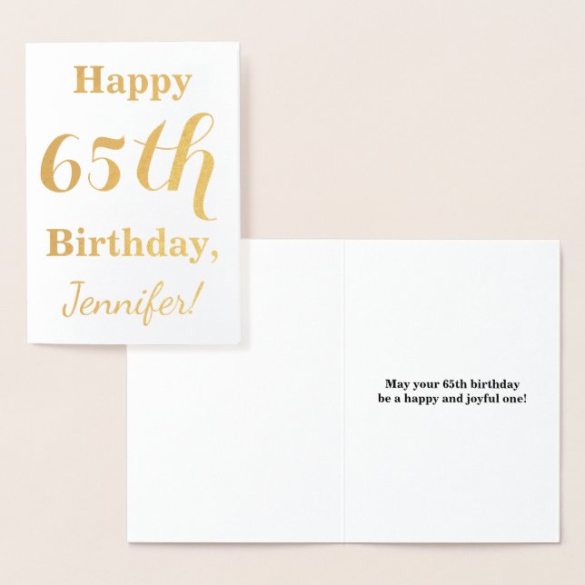 Carte Dorée Simple Gold Foil 65e anniversaire + Nom personnali (Affichage)