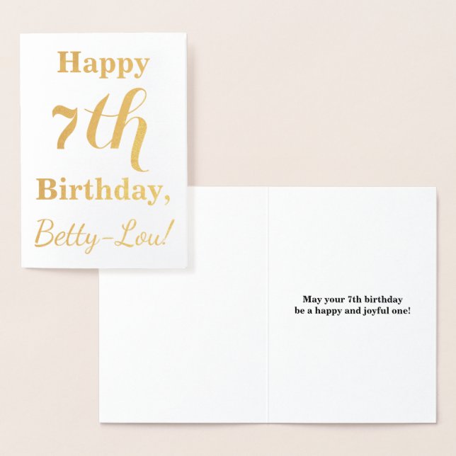 Carte Dorée Simple Gold Foil 7e anniversaire + Nom personnalis (Affichage)