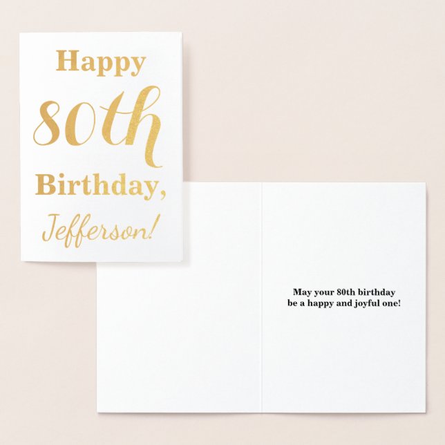 Carte Dorée Simple Gold Foil 80e anniversaire + Nom personnali (Affichage)