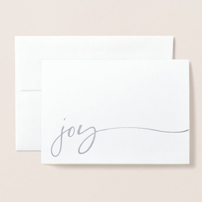 Carte Dorée Simple Joie Photo Argent Script Christmas Foil Car (Devant avec enveloppe)