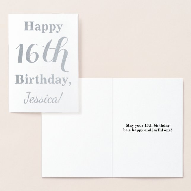 Carte Dorée Simple Silver Foil 16e anniversaire + Nom personna (Affichage)