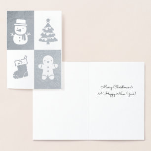Carte Dorée Snowman Noël Arbre pain d'épice Homme Silver Pile