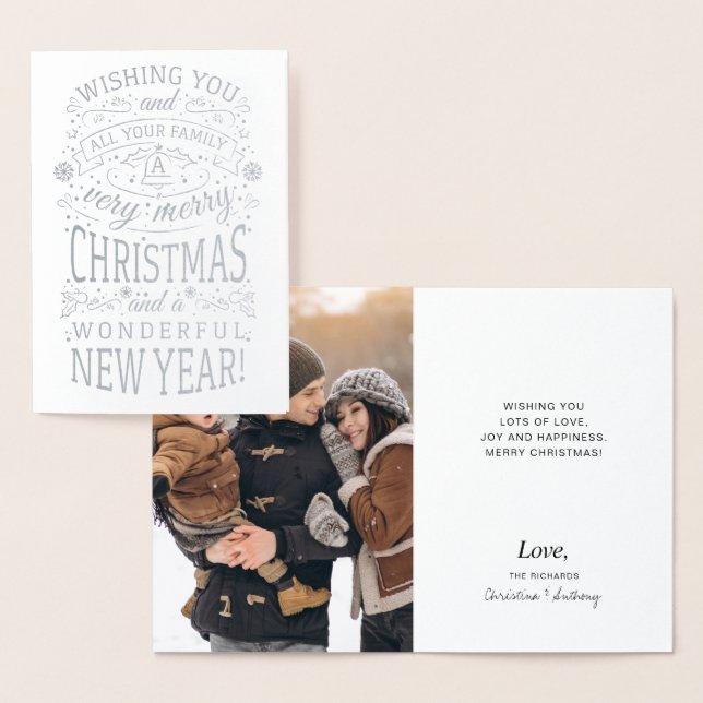 Carte Dorée Souhaitez-vous très joyeux Noël Photo Holiday Silv (Affichage)
