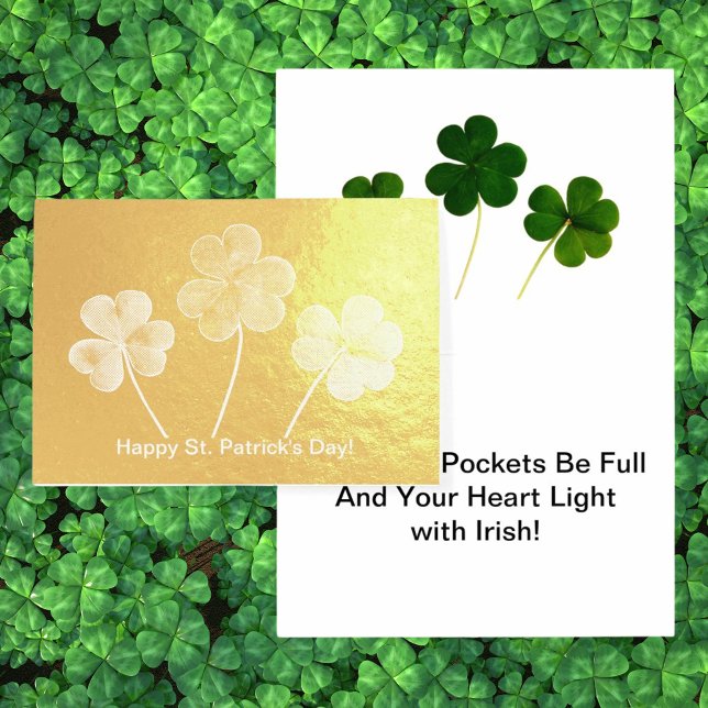 Carte Dorée St. Patrick's Day Trois feuilles Clovers Holiday (St. Patrick's Day Three Leaf Clovers Holiday Foil Card)