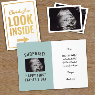 Carte Dorée Surprise Ultrasound Photo 1ère Fête des pères