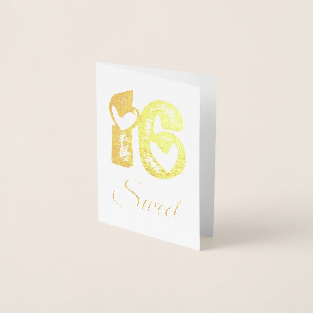 Carte Dorée Sweet 16 Anniversaire Cute Hearts Typographie (Devant)