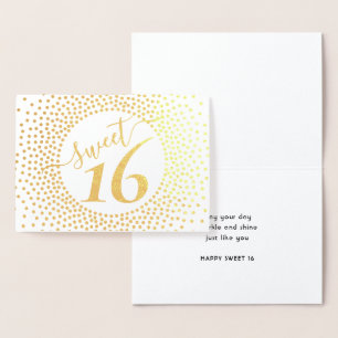 Carte Dorée Sweet 16e anniversaire Glittery Confetti Script Or