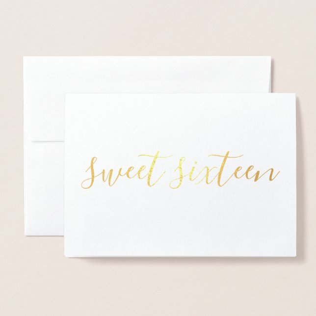 Carte Dorée Sweet sixteen calligraphie simple Or (Devant avec enveloppe)