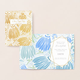 Carte Dorée Sympathie florale bleue verte mort d'enfant