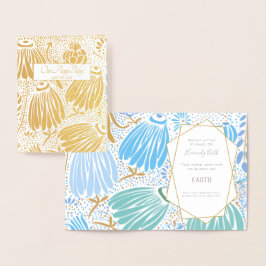 Carte Dorée Sympathie florale bleue verte mort d'enfant